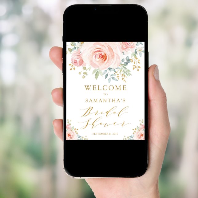 Blush Pink Gold Floral Bridal Shower Welcome Poster (Front Digital)
