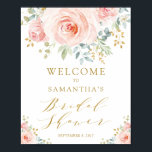 Blush Pink Gold Floral Bridal Shower Welcome Poster<br><div class="desc">This feminine design features gorgeous watercolor blush pink roses with gold leaf accents</div>