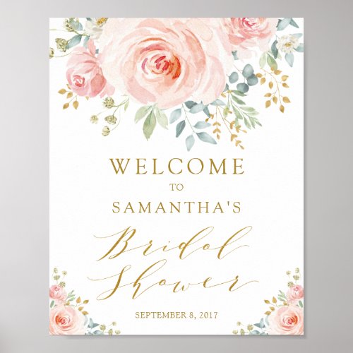 Blush Pink Gold Floral Bridal Shower Welcome Poster