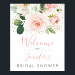 Blush Pink Gold Floral Bridal Shower Welcome Poster<br><div class="desc">Every Bride to be deserves a special day to celebrate! Welcome your bridal shower guests with an elegant personalized sign. Frame the sign and display it on a table near the entrance or mount the poster on foam and display it outside on an easel. The design features beautiful blush pink...</div>