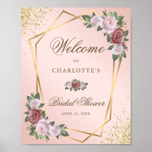Blush Pink Gold Floral Bridal Shower Welcome Sign