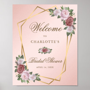 Blush Pink Gold Floral Bridal Shower Welcome Sign