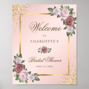 Blush Pink Gold Floral Bridal Shower Welcome Sign