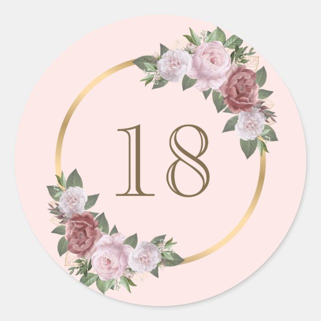 Blush Pink Gold Floral Custom Number Sticker (Front)