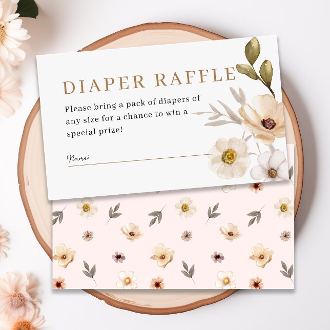 Blush Pink Gold Floral Diaper Raffle Baby Shower Enclosure Card (Blush Pink Gold Floral Diaper Raffle Baby Shower Enclosure Card- Front & Back)