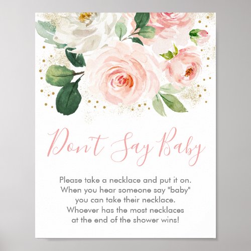Blush Pink  Gold Floral Dont Say Baby Game Poster