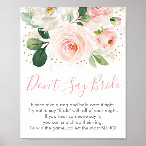 Blush Pink Gold Floral Dont Say Bride Game Poster