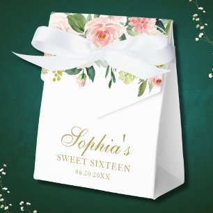 Blush Pink Gold Floral Elegant Baby Sweet 16 Favor Boxes
