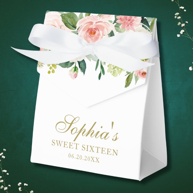 Blush Pink Gold Floral Elegant Baby Sweet 16 Favor Boxes (Creator Uploaded)