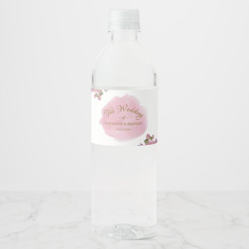 Blush Pink Gold Floral Elegant Modern Wedding Water Bottle Label