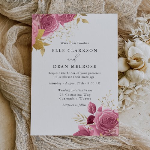 Blush Pink & Gold Floral Elegant Wedding Invitation