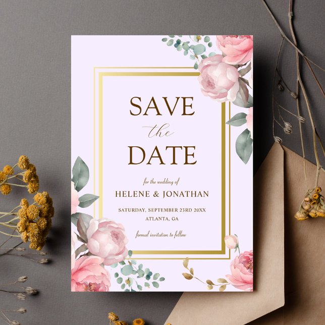 Blush Pink Gold Floral Elegant Wedding Save The Date (Blush Pink Gold Floral Elegant Wedding Save The Date)