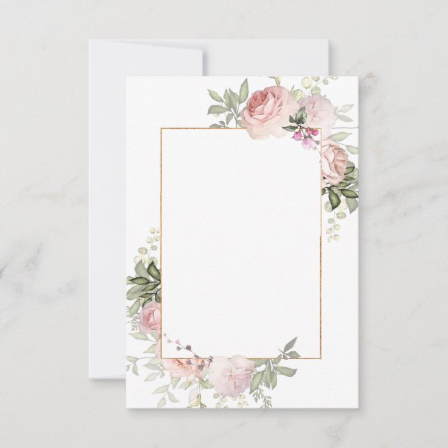 Blush Pink Gold Floral Frame 3x5 Note Card (Front)