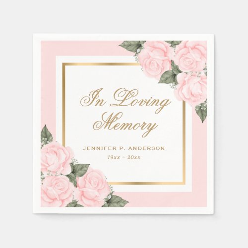 Blush Pink Gold Floral Funeral Memorial Napkins