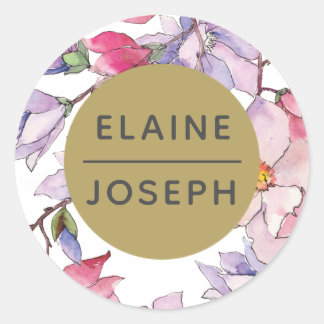 Blush Pink Gold Floral Garden Botanical Wedding Classic Round Sticker