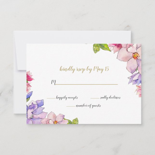 Blush Pink Gold Floral Garden Botanical Wedding RSVP Card (Front)