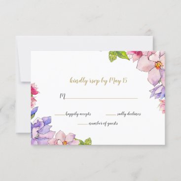Blush Pink Gold Floral Garden Botanical Wedding RSVP Card