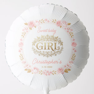 Blush Pink & Gold Floral Girl Baby Shower Balloon
