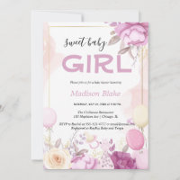 Blush pink gold Floral Girl baby shower Invitation