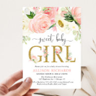 Blush pink gold Floral Girl baby shower Invitation