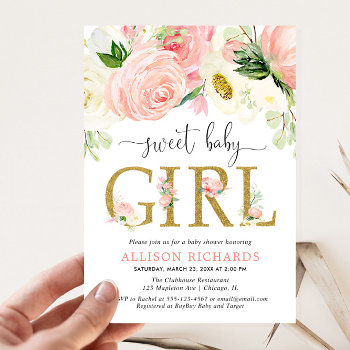Blush Pink Gold Floral Girl Baby Shower Invitation by StyleswithCharm at Zazzle
