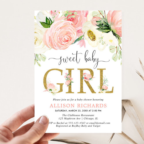 Blush pink gold Floral Girl baby shower