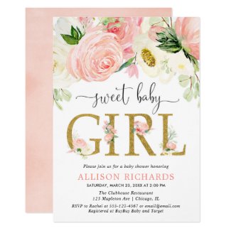 Blush pink gold Floral Girl baby shower Invitation