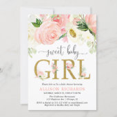 Blush pink gold Floral Girl baby shower Invitation (Front)