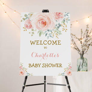 Blush Pink Gold Floral Girl Baby Shower Welcome Foam Board