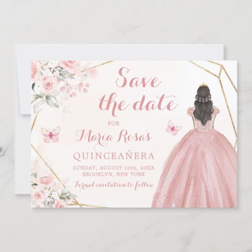 Blush Pink Gold Floral Girl Quinceaera Invitation