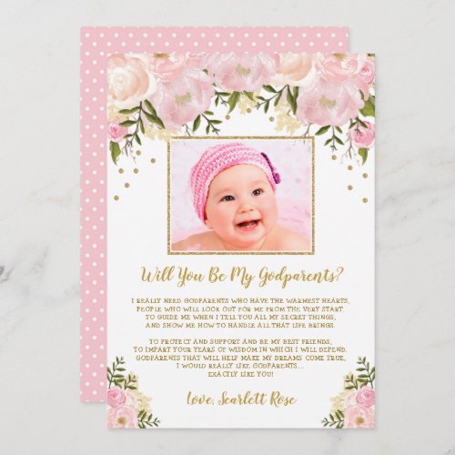 Blush Pink Gold Floral Godparents Proposal Card