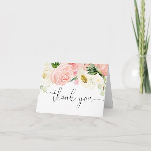 Blush pink gold floral greenery watercolor elegant thank you card