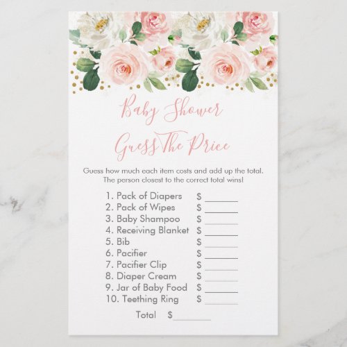 Blush Pink Gold Floral Guess The Price Shower Game
