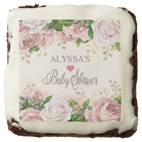 Blush Pink Gold Floral Little Girl Baby Shower  Brownie