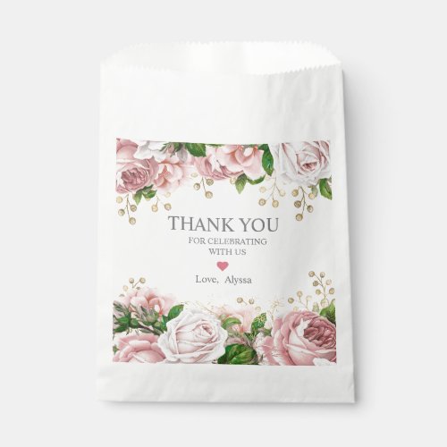 Blush Pink Gold Floral Little Girl Baby Shower   Favor Bag