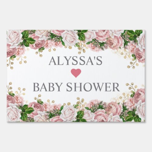 Blush Pink Gold Floral Little Girl Baby Shower  Sign