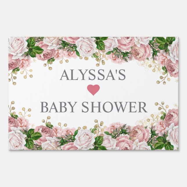 Blush Pink Gold Floral Little Girl Baby Shower  Sign (Front)