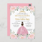 Blush Pink Gold Floral Princess Quinceañera Postcard (Front/Back)