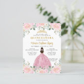 Blush Pink Gold Floral Princess Quinceañera Postcard (Standing Front)