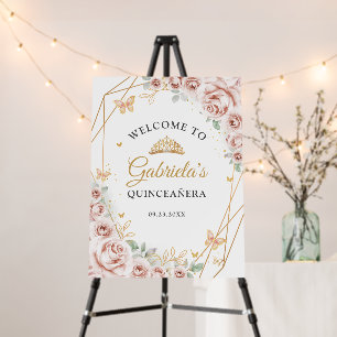 Blush Pink Gold Floral Quinceanera Welcome Foam Board