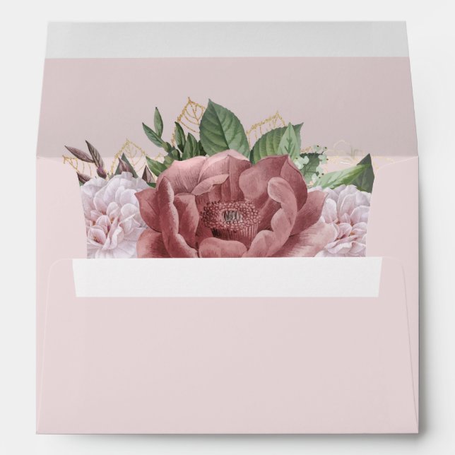 Blush Pink Gold Floral Return Address 5x7 Envelope (Back (Bottom))
