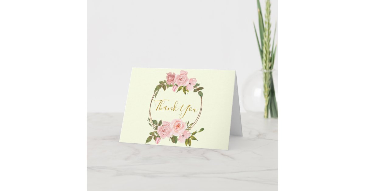 Blush Pink Gold Floral Thank You Card | Zazzle