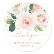 Blush Pink Gold Floral Wedding Classic Round Sticker