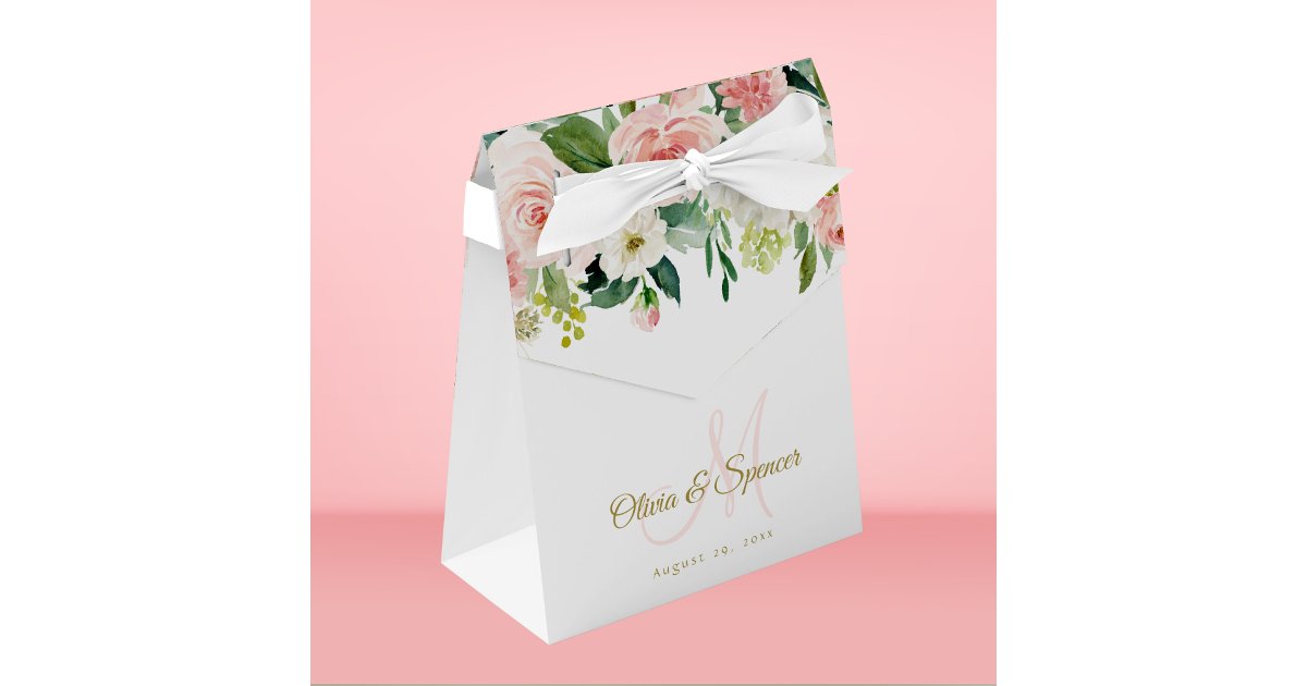 Blush Pink Gold Floral Wedding Elegant Favor Boxes | Zazzle