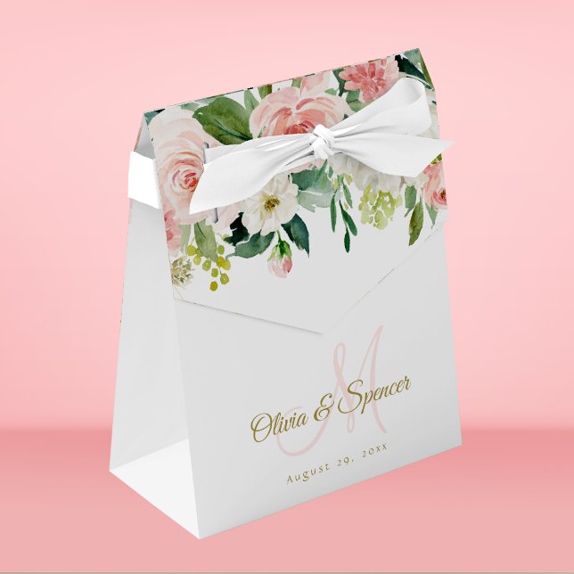 Blush Pink Gold Floral Wedding Elegant Favor Boxes (Creator Uploaded)