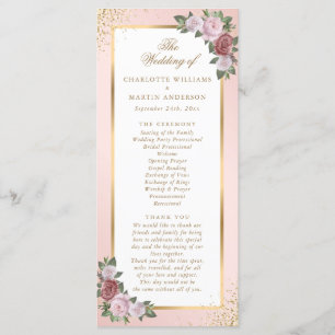 Blush Pink Gold Floral Wedding Program