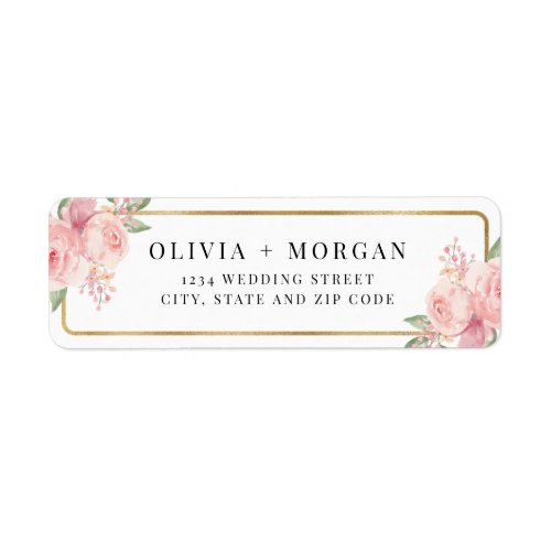 Blush Pink Gold Floral Wedding Return Address Label