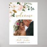 Blush Pink Gold Floral Wedding Welcome Photo Sign at Zazzle