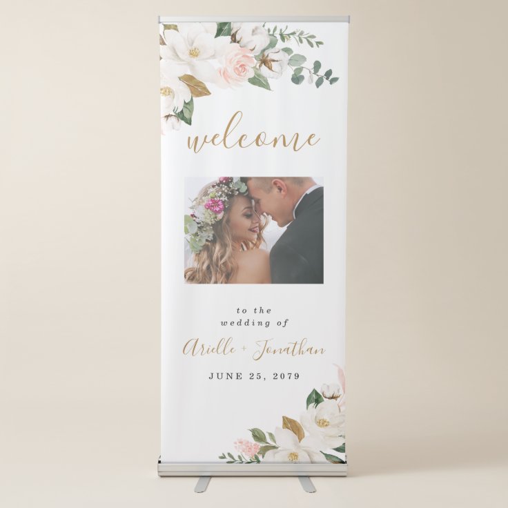 Blush Pink Gold Floral Wedding Welcome Photo Sign | Zazzle