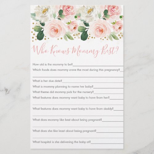 Blush Pink Gold Floral Who Knows Mommy Best Game